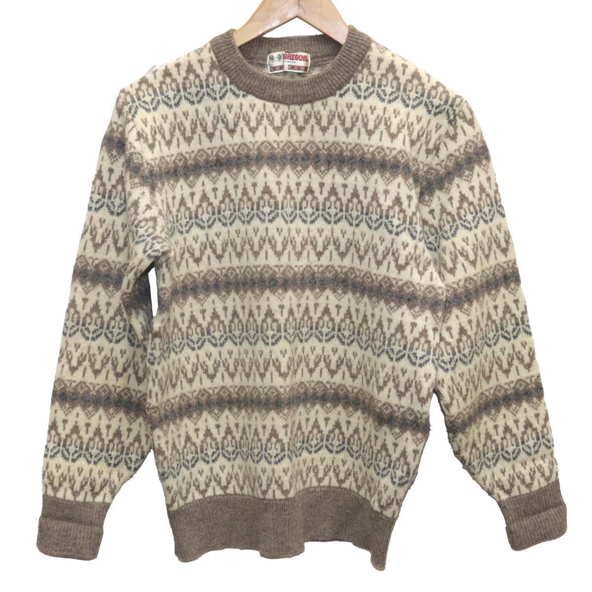 McGREGOR マックレガー セーター SPOTSWEAR 毛80% クリーム×ブラウン L 肩幅41×身丈60×身幅49×袖丈55×裄丈76(cm) NT Bランク拍卖