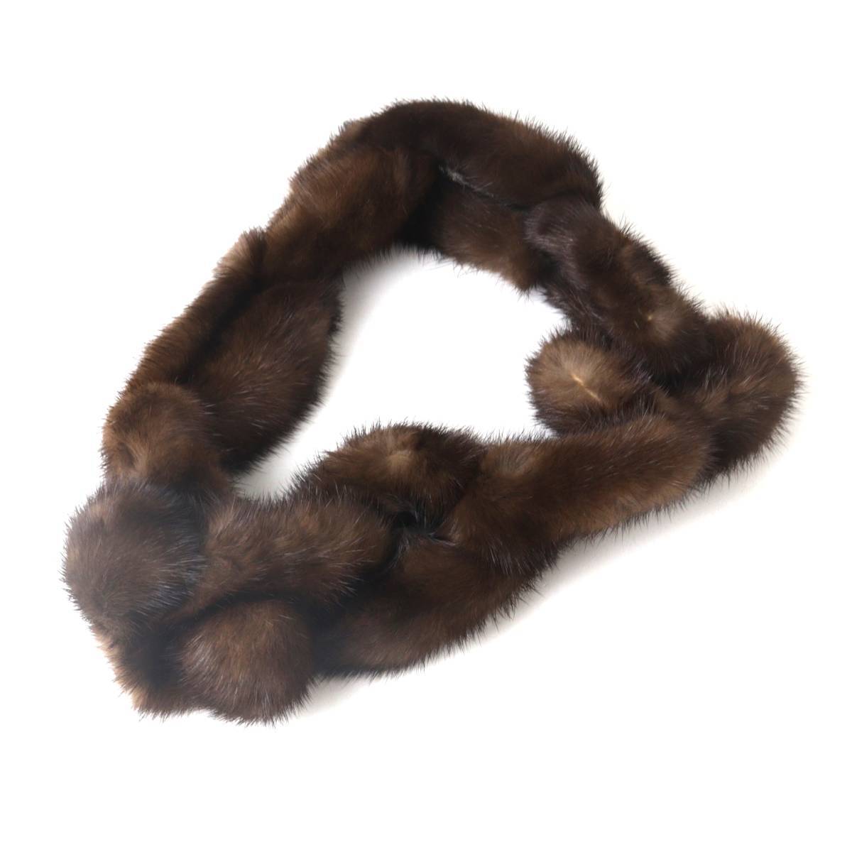 毛皮 ファー マフラー 襟巻 ティペット ブラウン 78×6.5(mm) NT Bランク拍卖