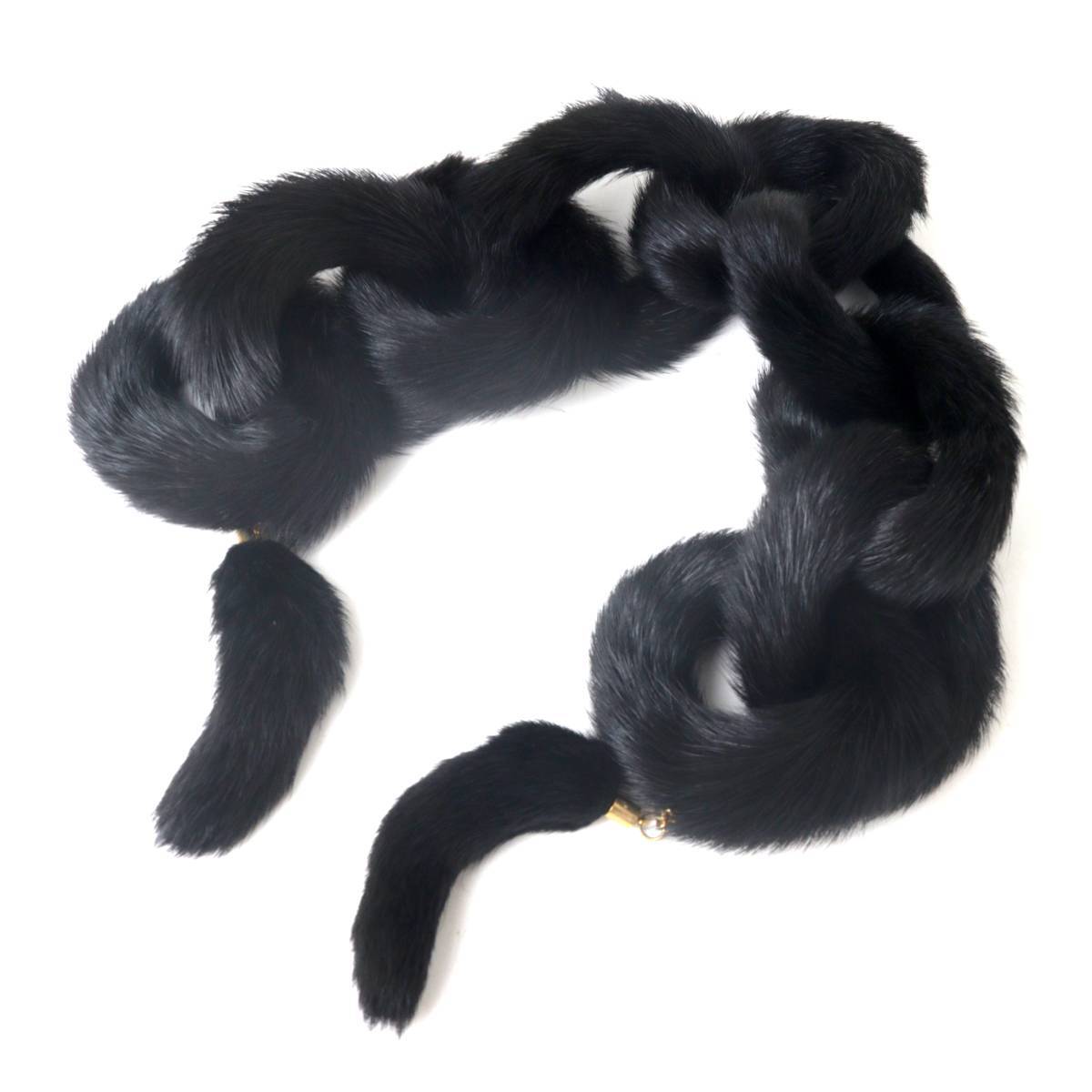 毛皮 ファー マフラー 襟巻 ティペット ブラック 平置き56cm/伸ばした状態78cm×6(mm) NT Bランク拍卖