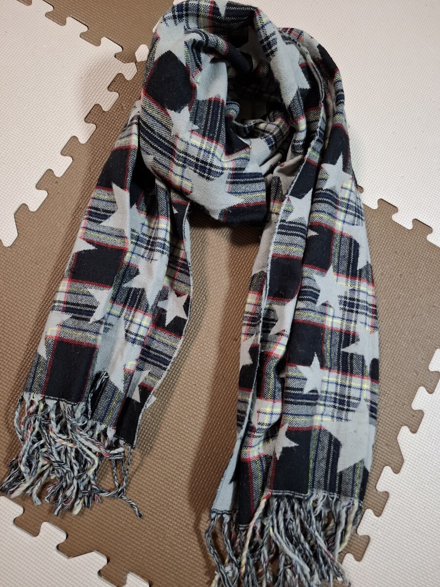 jouetie☆星柄×チェック柄リバーシブル大判ストール拍卖