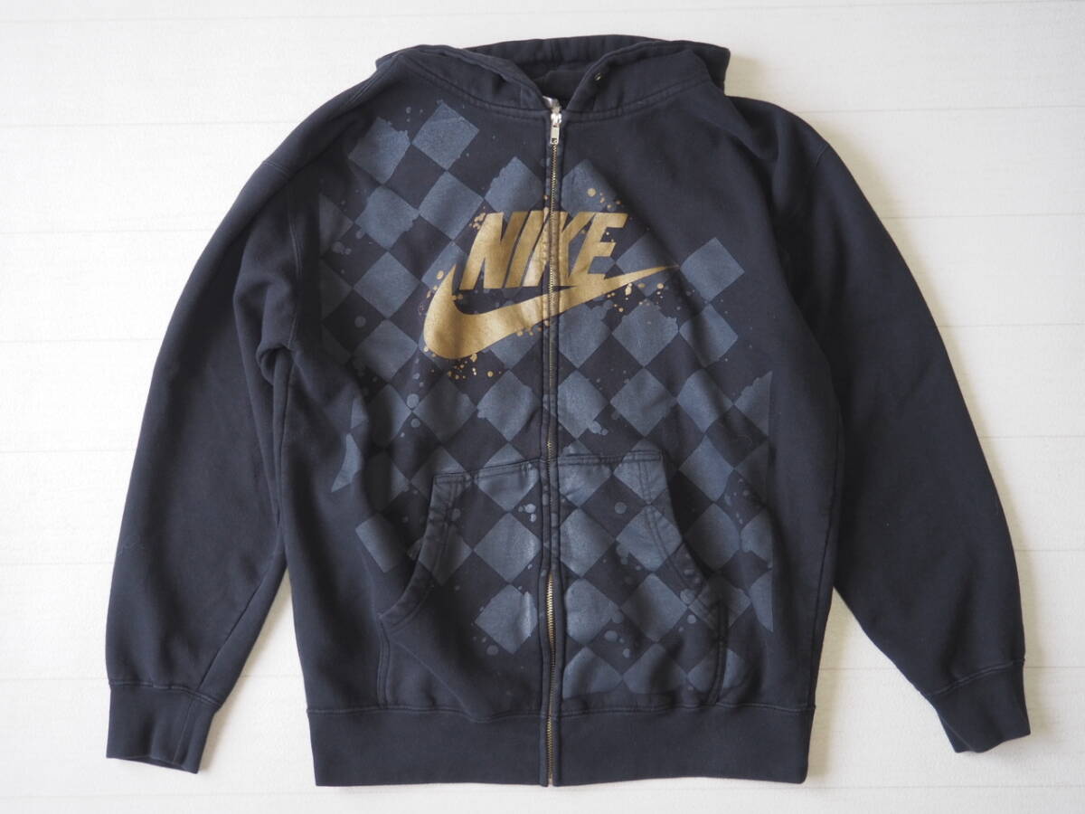 ☆送料無料☆ NIKE ナイキ USA直輸入 古着 ジップアップ 裏起毛 ロゴ パーカー メンズ M ブラック トップス 中古 即決拍卖