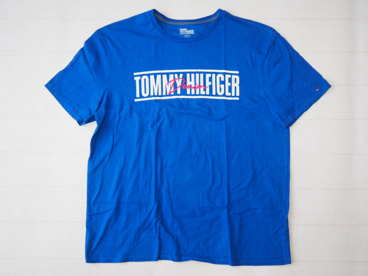 HILFIGER DENIM ヒルフィガー デニム USA直輸入 古着 半袖 Tシャツ メンズ XL ブルー トップス 中古 拍卖