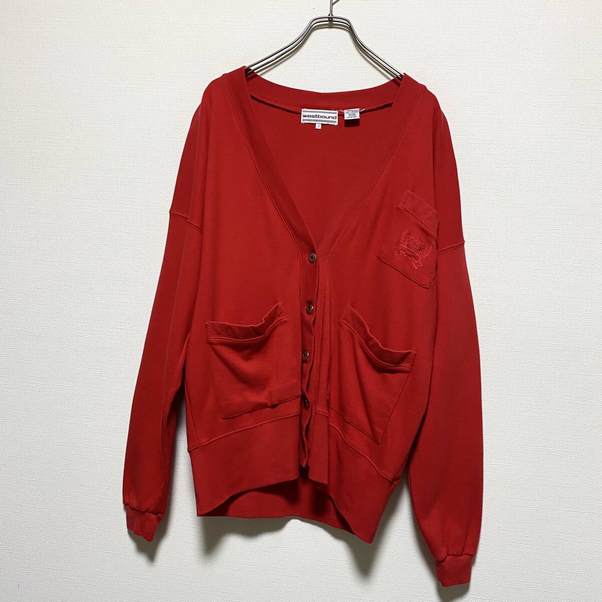 レディース westbound ニット カーディガン 刺繍 レッド Mサイズ コットン 【N51】拍卖