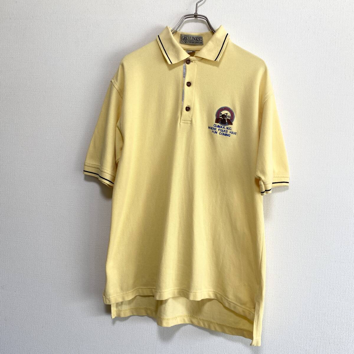 アメリカ古着 00s ヴィンテージ 半袖 ポロシャツ 刺繍 企業物 Mサイズ コットン イエロー 【Q373】拍卖