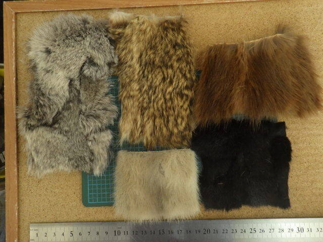 在庫処分FUR5B ダビング用 ファー 大判パッチ 5種 ラビット、ハー、ミンク2色、ヌートリア拍卖
