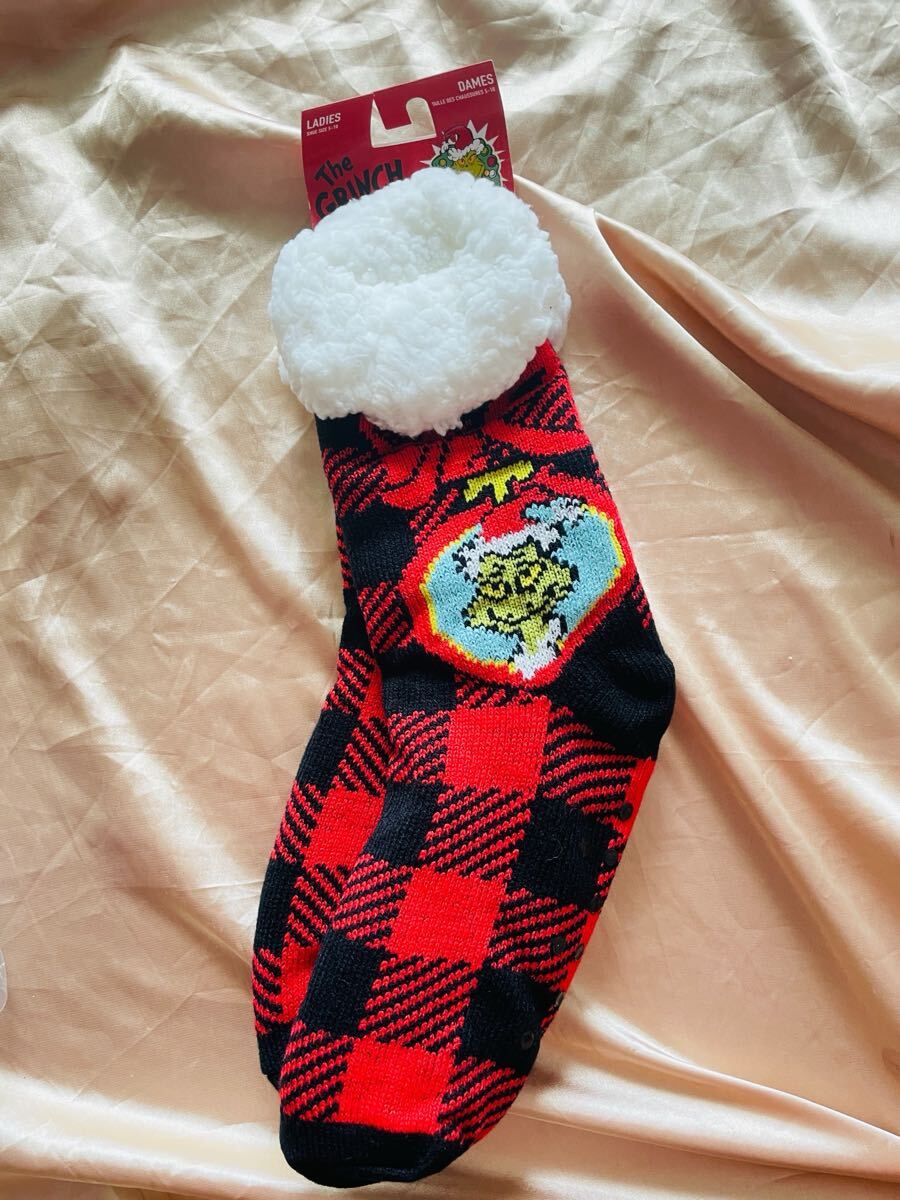新品 未使用 USA限定 希少☆ dr. seuss グリンチ grinch The Cat in the Hat 靴下ソックス 女性用靴下 足袋ふわふわ 裏起毛パーカー超厚手拍卖