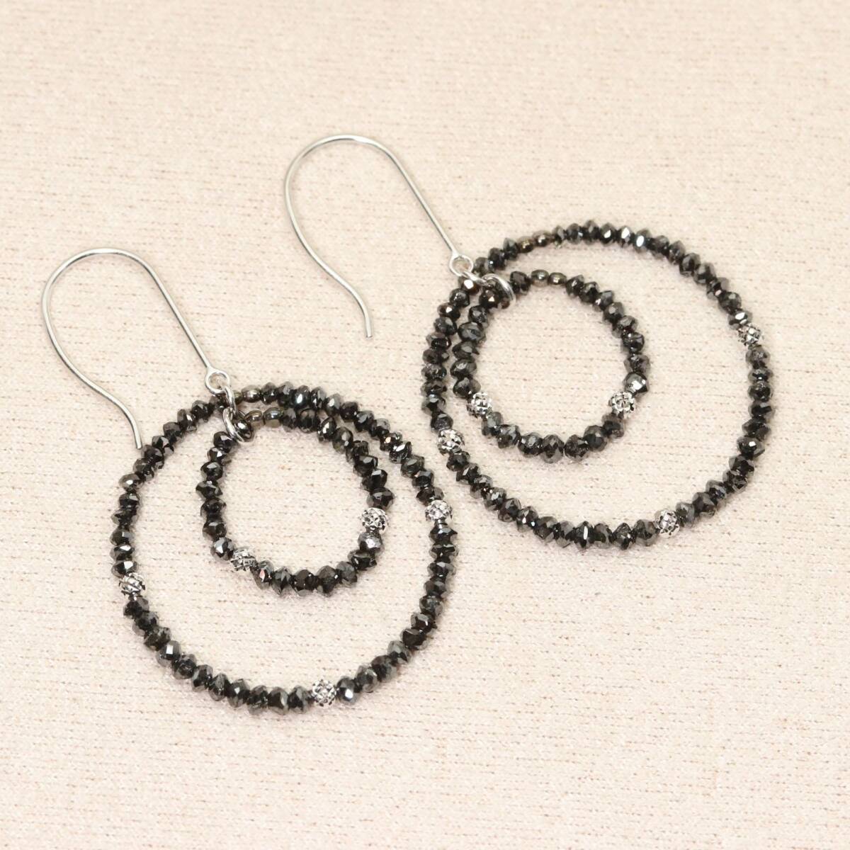 K18WG ブラックダイヤ 4ct ピアス サークル 2連/24-3888S拍卖