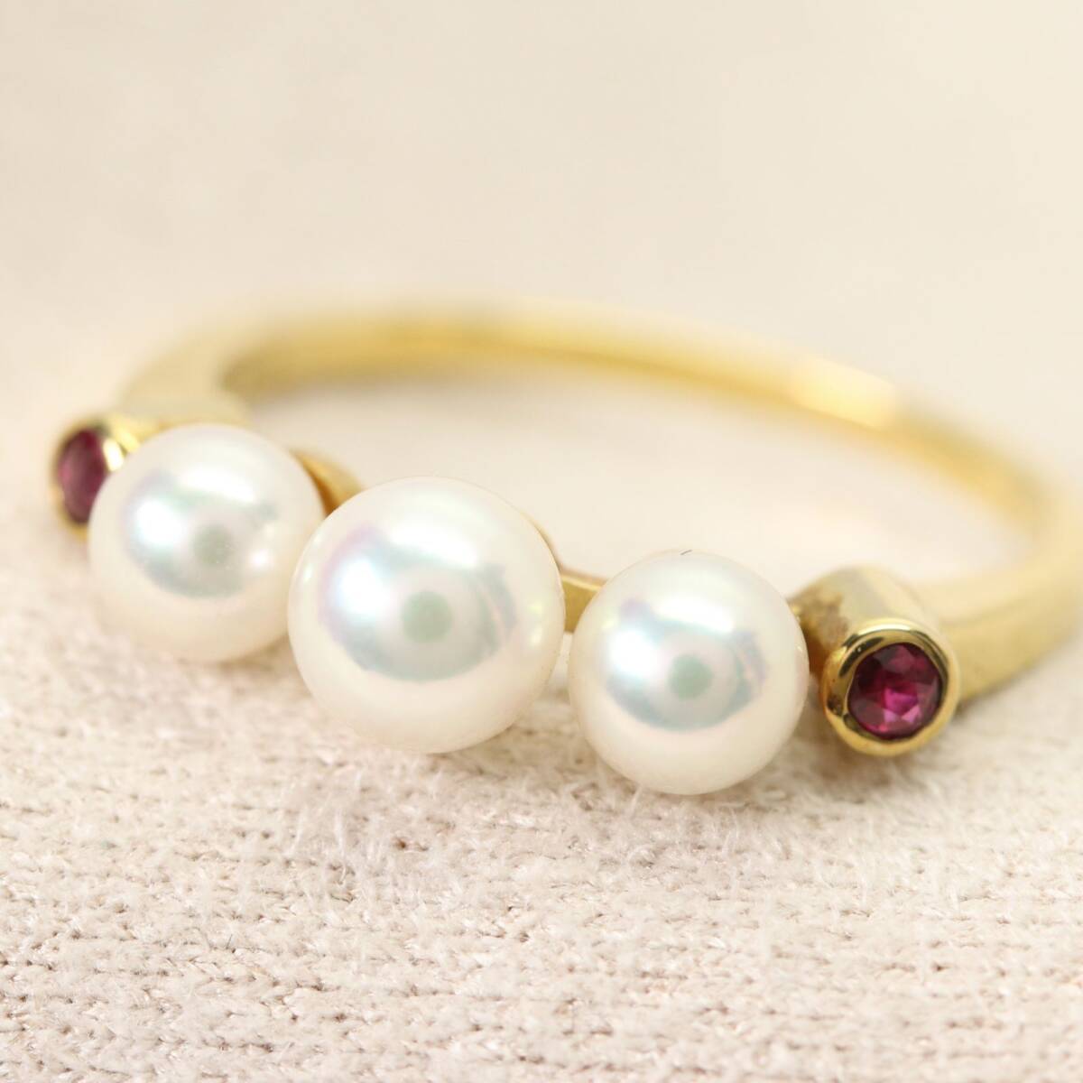 美品 ミキモト ベビーパール K18 ルビー リング/24-4564拍卖
