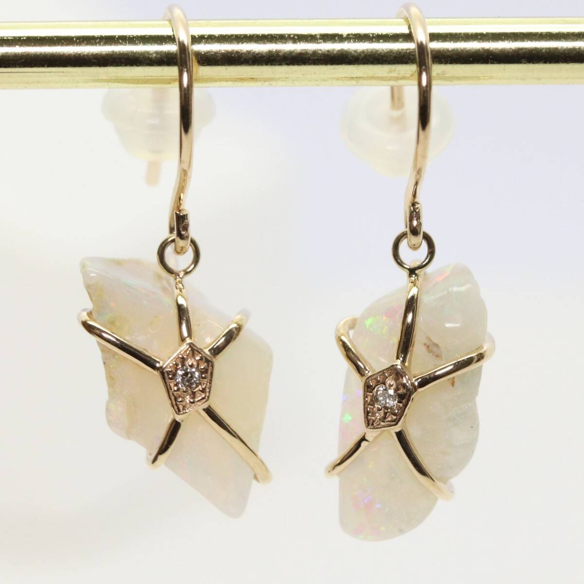 希少 限定品 アガット オパール×ダイヤ フック ピアス K10/24-5260拍卖