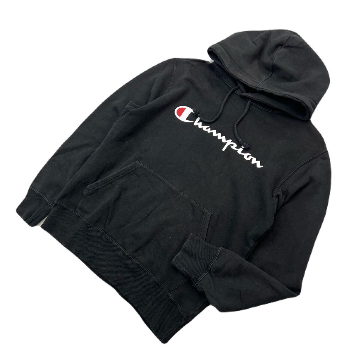 Champion チャンピオン ブラック プルオーバー スウェット パーカー レディース L 春 秋冬 通年 着回し スポーツ タウンユース 古着■AD336拍卖