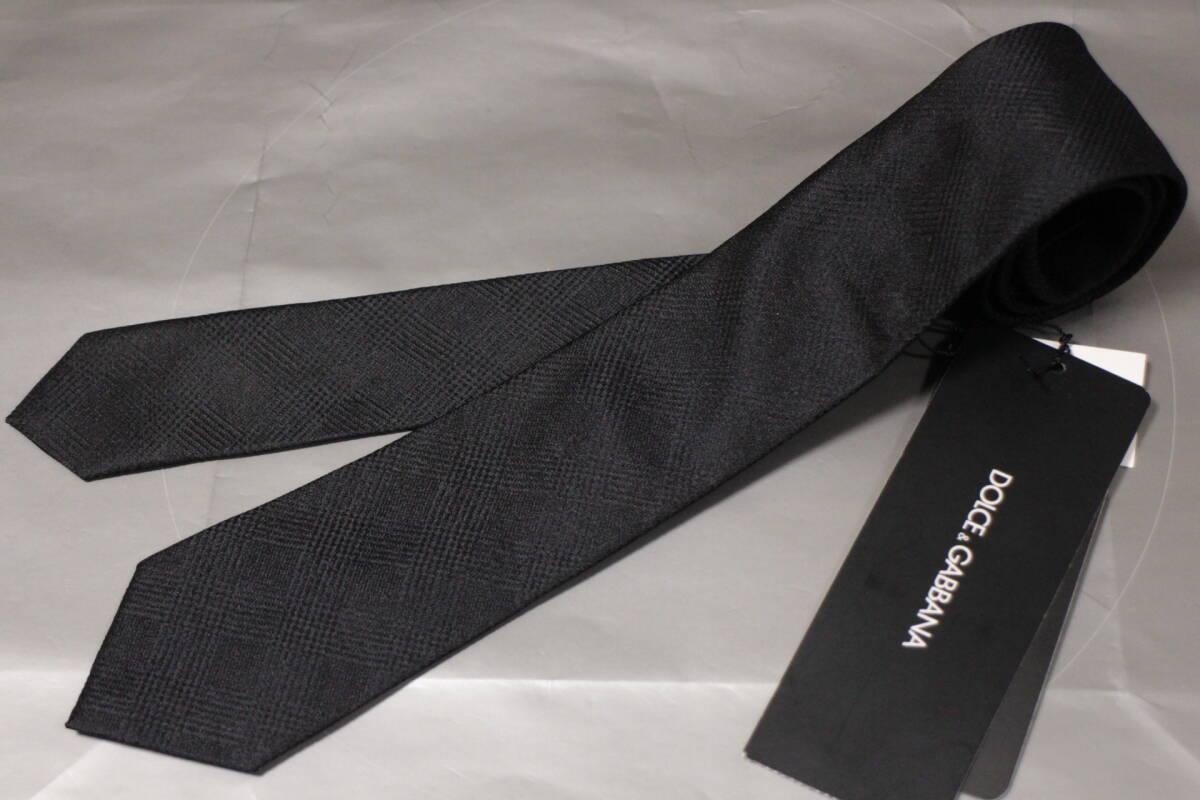 ドルチェ&ガッバーナ新品ネクタイ超艶美麗ダークネイビーソリッド地紋織グレンチェック柄ハンドメイド大人気柄拍卖