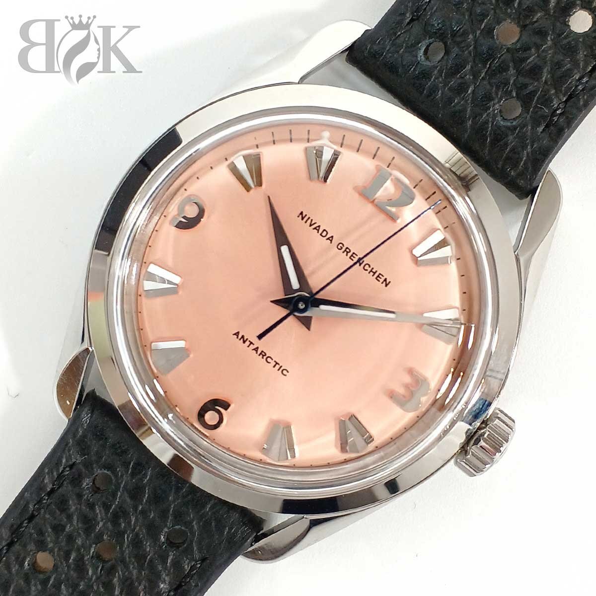 美品 ニバダ グレンヒェン 35018M40 アンタークティック 腕時計 メンズ 自動巻き ピンク文字盤 箱付き Nivada Grenchen 中古 ★拍卖