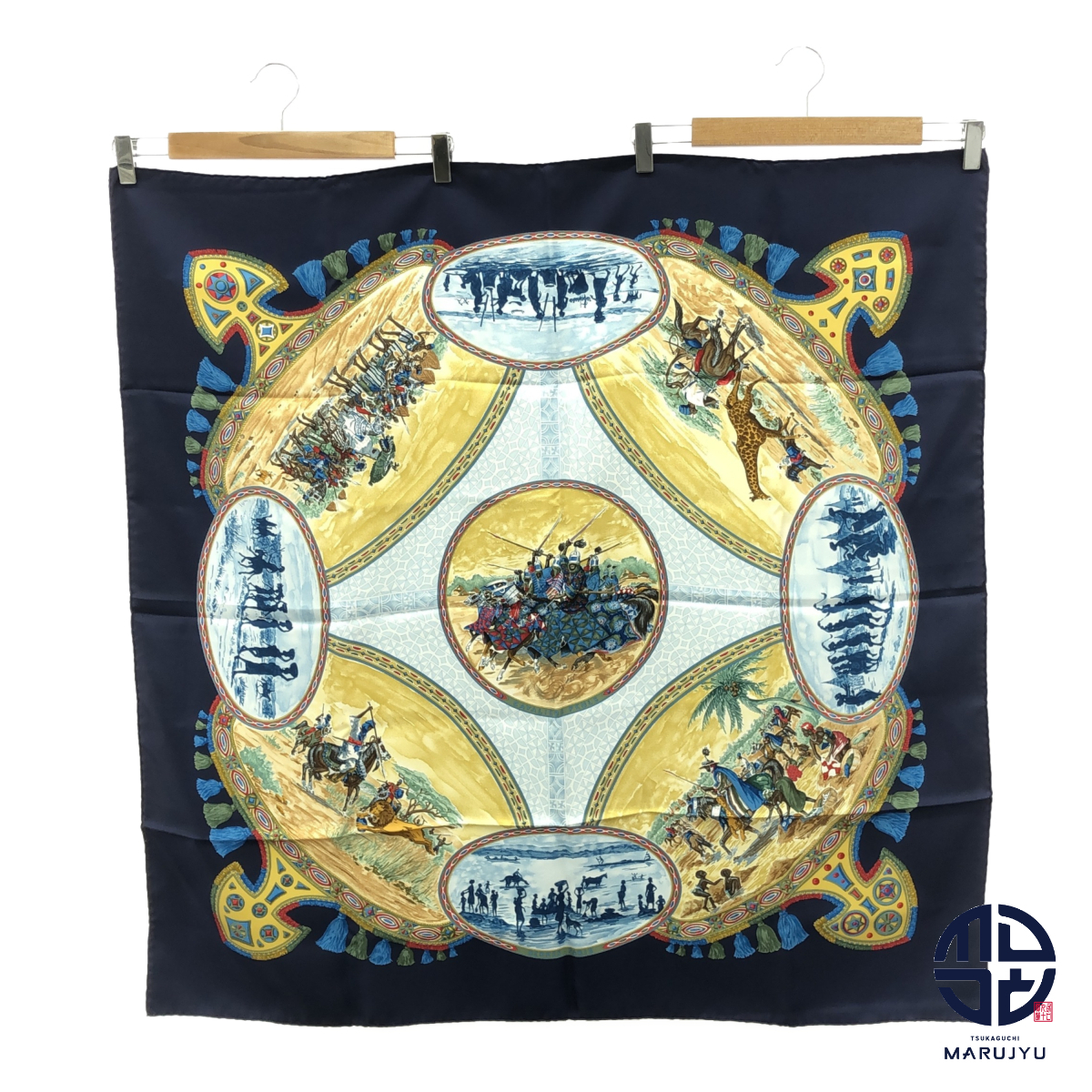 HERMES エルメス カレ90 CAVALIERS PEULS プール族の騎手 ネイビー 大判 スカーフ ブランド アパレル 小物拍卖