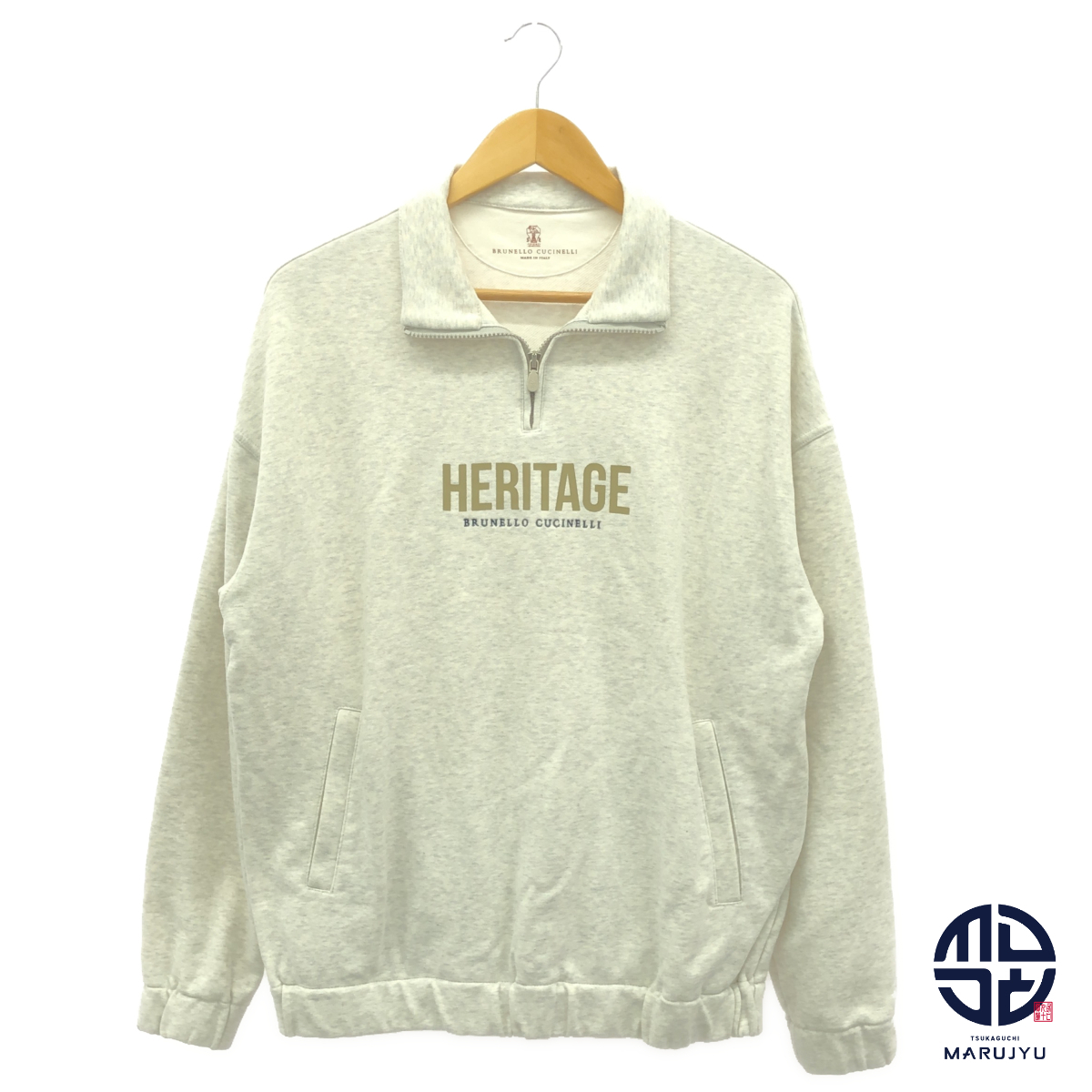 BRUNELLO CUCINELLI ブルネロクチネリ ロゴ入り グレー ハーフジップ スウェット トップス メンズ アパレル 紳士 サイズXS ブランド拍卖