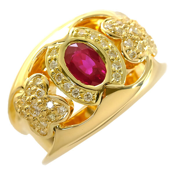 送料無料 本物 ルビー ダイヤモンドリング 指輪 K18YG イエローゴールド ルビー1.00ct ダイヤ0.43ct 12.5号 仕上げ済み 高級 おしゃれ 上品拍卖