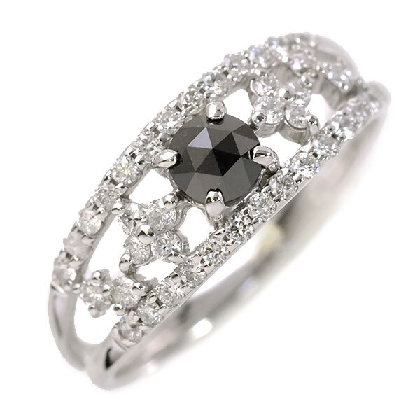 送料無料 本物 ダイヤモンドリング 指輪 K18WG ホワイトゴールド ブラックダイヤモンド 10.5号 仕上げ済み レディース おしゃれ 高級拍卖