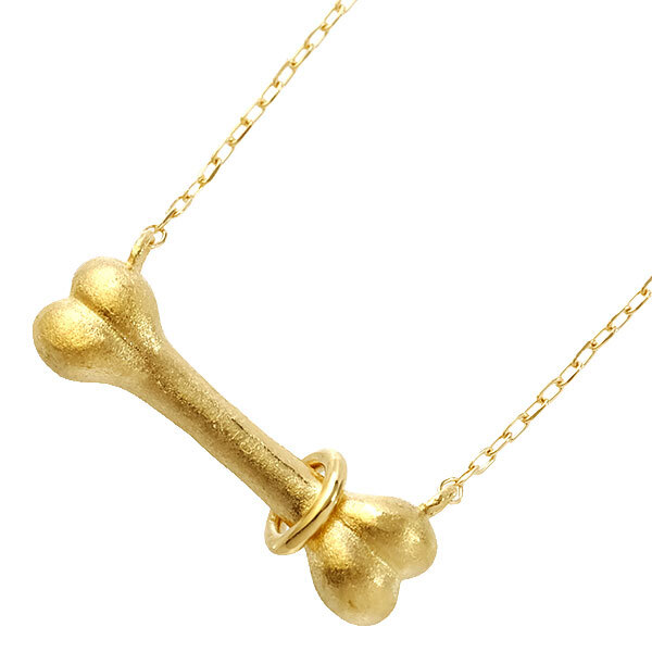 送料無料 本物 デザインネックレス K18YG イエローゴールド ワンちゃんの好きなボーン ペンダント おしゃれ 可愛い 個性的拍卖