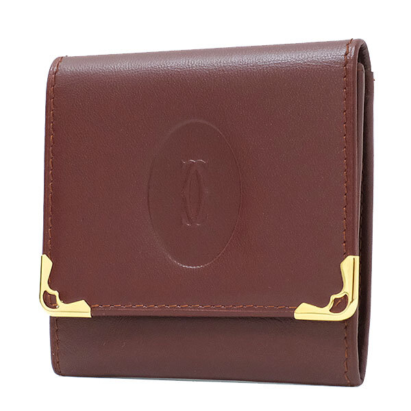 送料無料 本物 極美品 カルティエ マストライン コインケース 財布 ボルドー GP金具 カーフレザー レディース メンズ拍卖