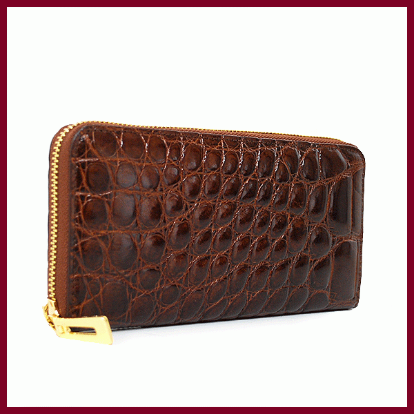 送料無料 本物 未使用品 クロコダイル ラウンド長財布 シャイニー 艶あり ブラウン 茶色 ヘンローン社 メンズ レディース拍卖