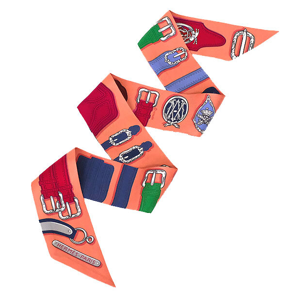 送料無料 本物 極美品 HERMES エルメス ツイリー シルク100% ベルトデザイン ファッション小物 おしゃれ レディース メンズ拍卖