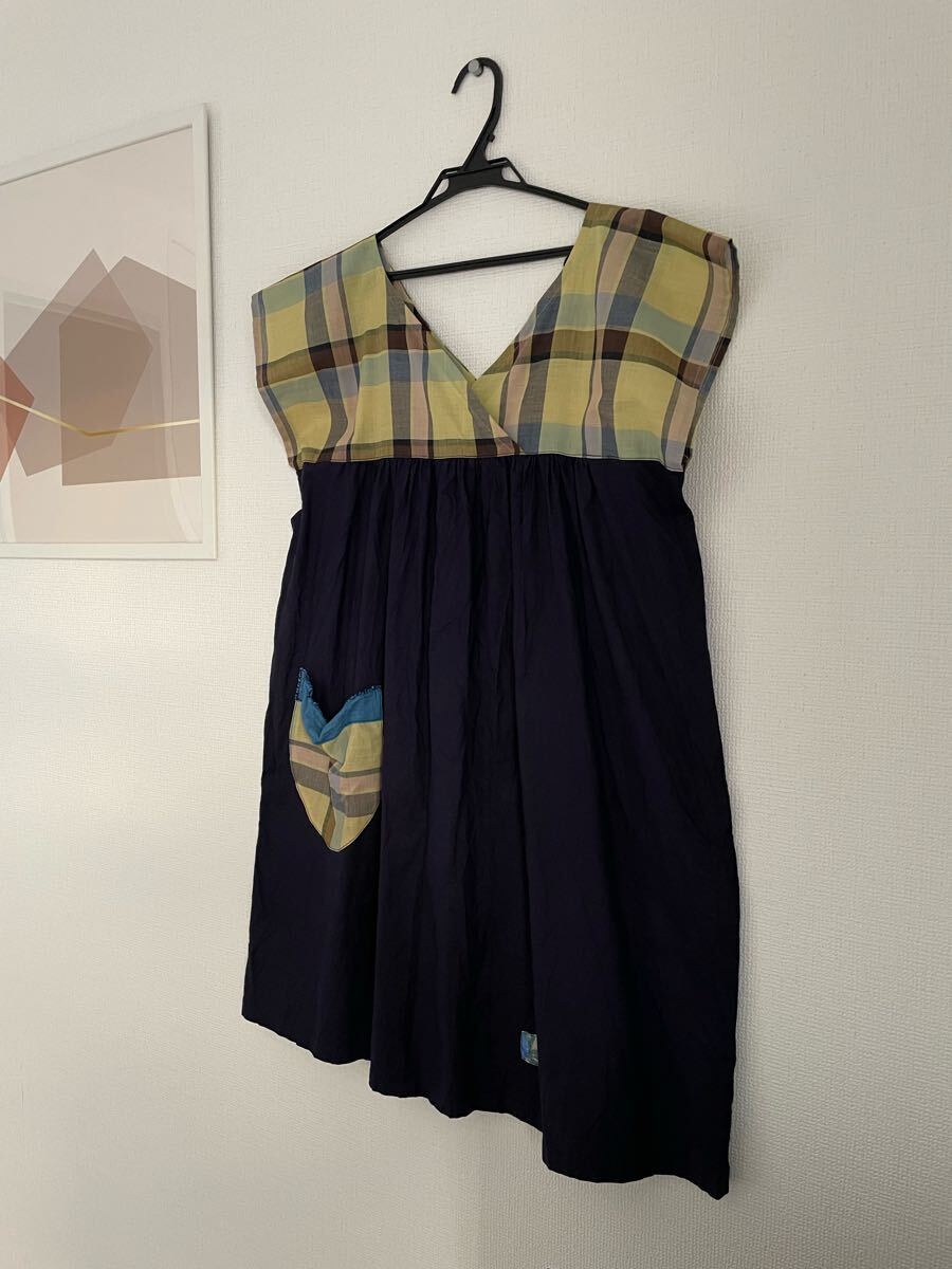 ★新品・手作り★リメイクチュニック★春~夏★Мサイズ相当★チェック×ネイビー拍卖