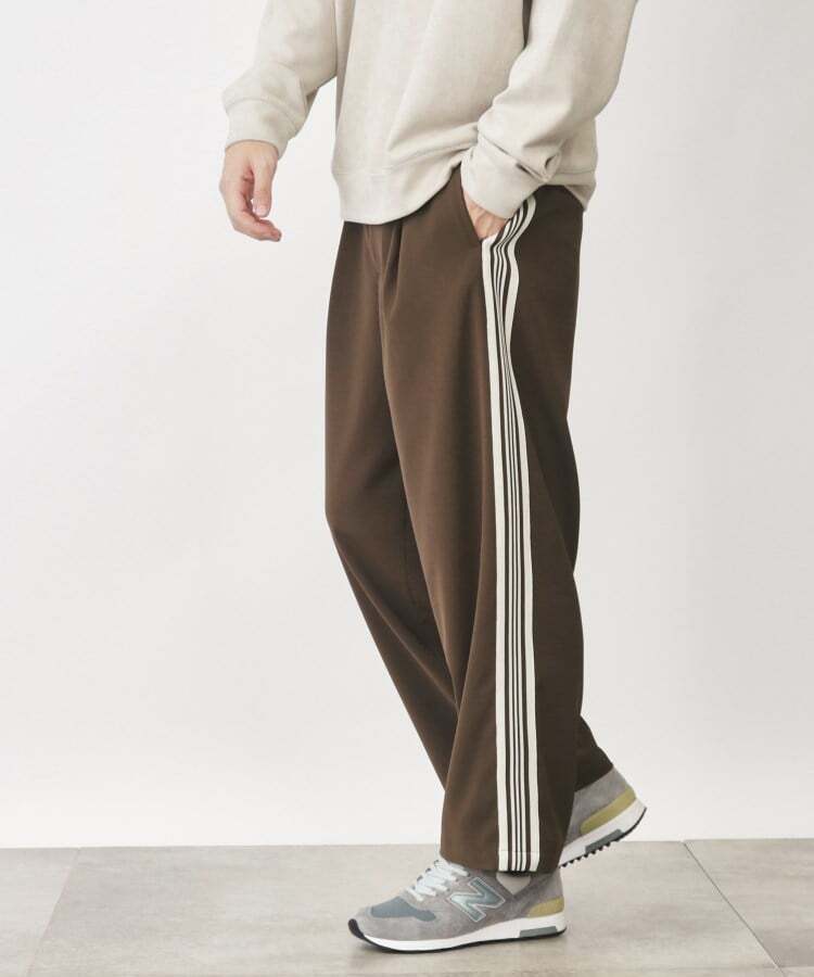 THE SHOP TK ザ ショップ ティーケー TAKEO KIKUCHI タケオキクチ サイドライントラックパンツ ワイドシルエット 茶 ブラウン カジュアル 拍卖