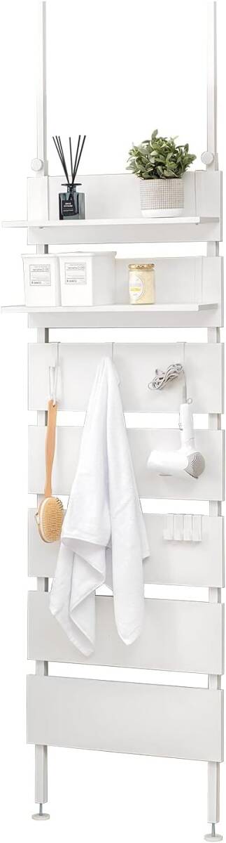 【新品】 萩原(Hagihara) 突っ張り ラック つっぱり 棚 壁面収納 ウォールラック 簡単取付 段差対応 木目調 ホワイト×ホワイト拍卖