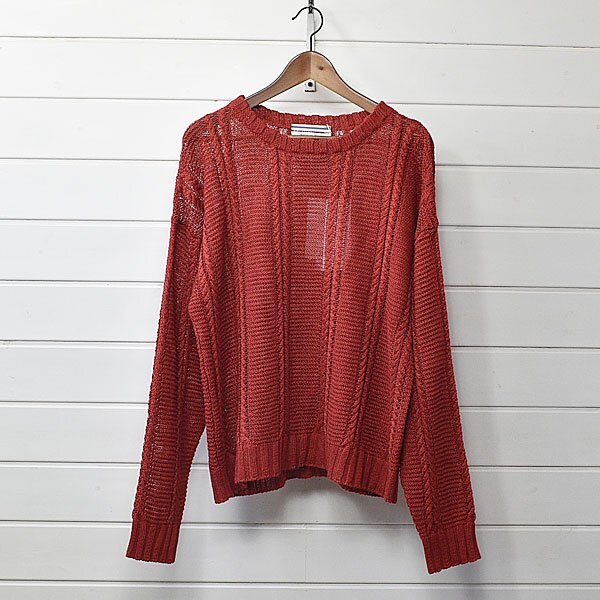 新品 Cristaseya クリスタセヤ ケーブル ニットセーター リネン レッド イタリア製 linen cable knit sweater|25a2355拍卖