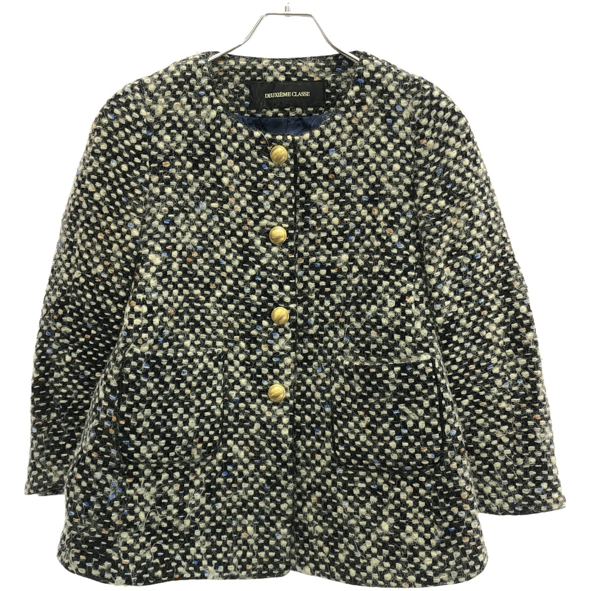 Deuxieme Classe ドゥーズィエム クラス ミックスツイードノーカラージャケット 12-010-500-3020 ブラック×ホワイト 38 IT47EIXCGG5A拍卖