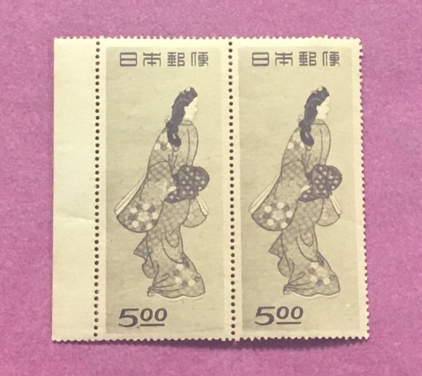 切手趣味週間 見返り美人 2連 2枚 1948年 未使用品拍卖