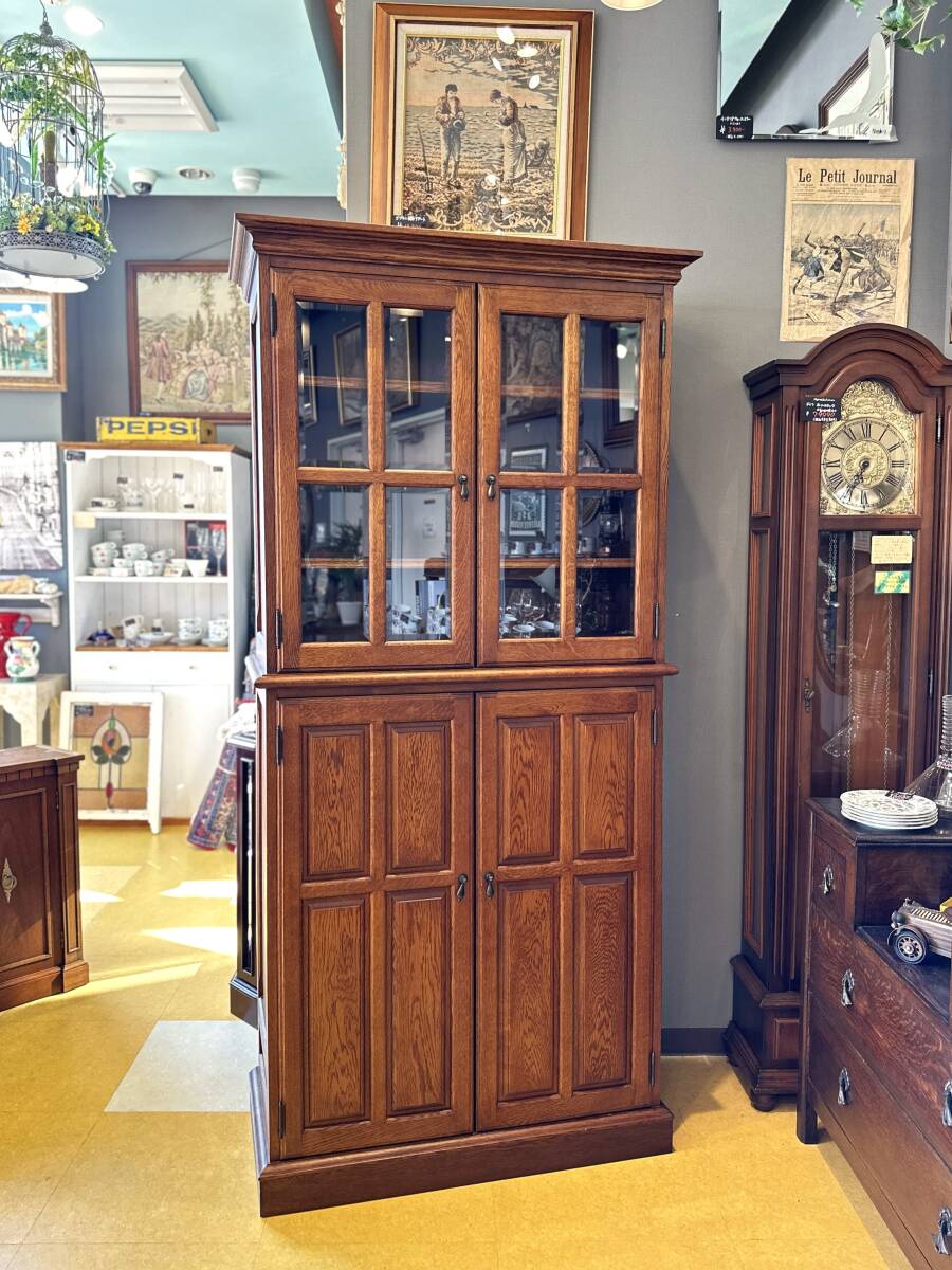 4H08 葉山家具 葉山ガーデン 英国カントリースタイル オーク材カップボード ブックキャビネット 食器棚 本棚拍卖