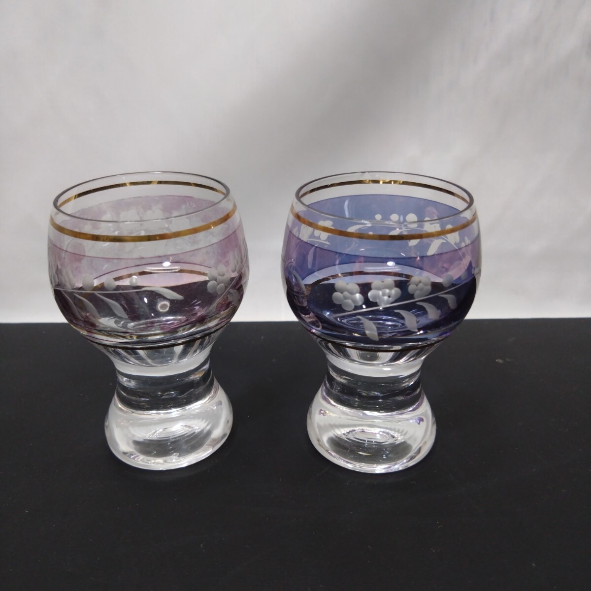 【レトロ】 ボヘミアガラス 2個セット 切子 冷酒 ショットグラス エッグスタンド 小欠け有 ヴィンテージ アンティーク ボヘミアン拍卖