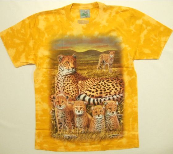 横浜最新 素敵なヒョウファミリー♪魅惑のアートTシャツ イエロー絞り柄 サイズ L 送料無料 ξtsξ ξ ξanξ ξ7拍卖