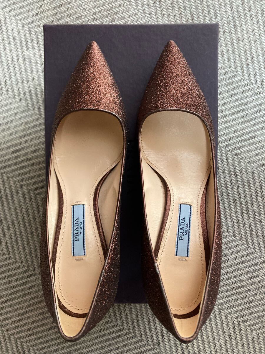 新品 青タグ PRADA プラダ ラメ入りパンプス 靴 イタリア製 シューズ ボルドー パーティー drawer ブラミンク blamink拍卖