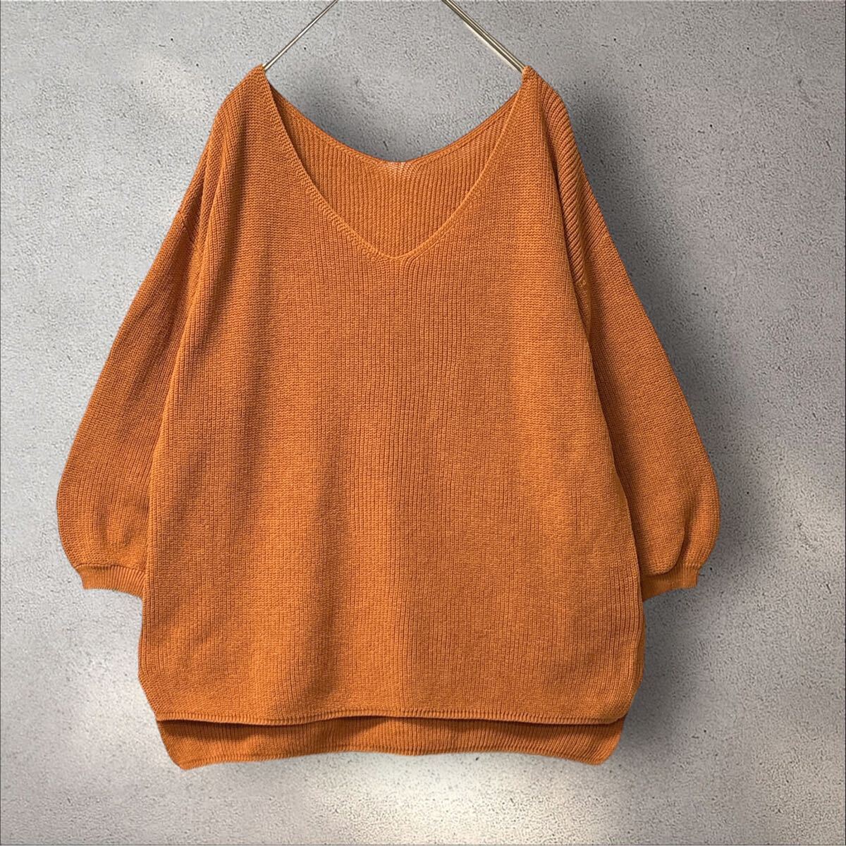 1597 OPAQUE.CLIPオペークドットクリップ Vネックプルオーバーニット M 七分袖 セーター ワールド Vネックニット 拍卖