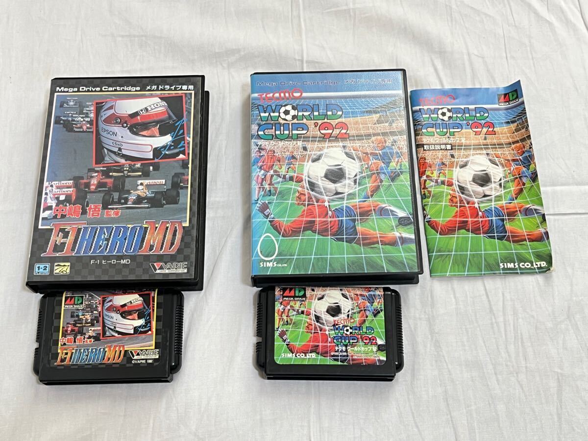 【起動ok】 F1 HERO MD TECMO WORLD CUP '92 中嶋悟監修 メガドライブ ソフト 2本 カートリッジ 説明書 SEGA セガ スポーツ ドライブ 拍卖