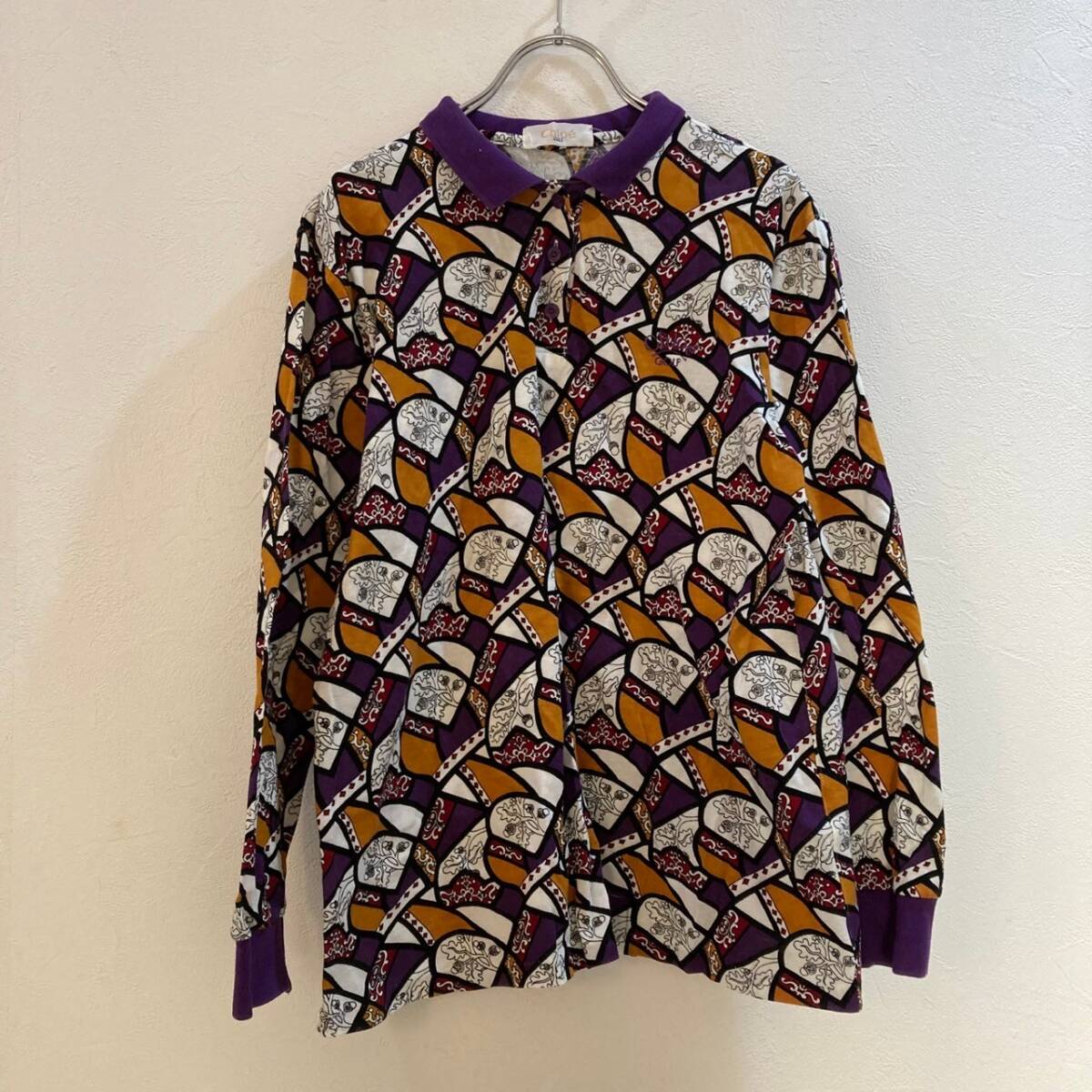 Chloe/クロエ 長袖総柄ポロシャツ ホワイト パープル メンズ ゴルフ拍卖