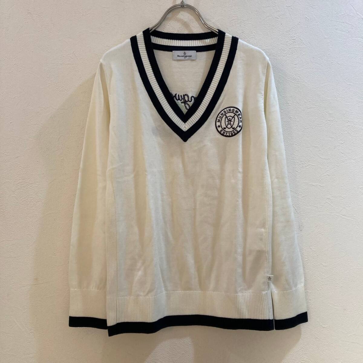 MUNSINGWEAR/マンシングウェア 長袖Vネックセーター ゴルフ ホワイト メンズ M拍卖