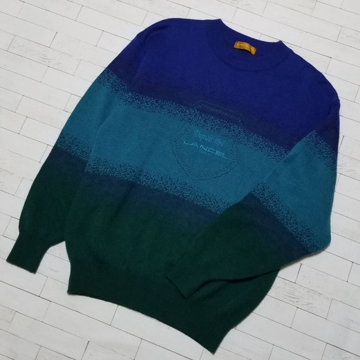 【美品】◎ LANCEL ランセル/ 長袖 ワンポイント刺繍ロゴ クルーネック ニットセーター SIZE: M マルチ拍卖