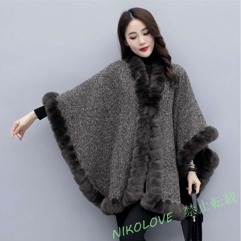 ポンチョ レディース ポンチョ コート 裏ボア 暖か マント ケープ アウター ショール 大判ストール 裏起毛 グレー AB221拍卖