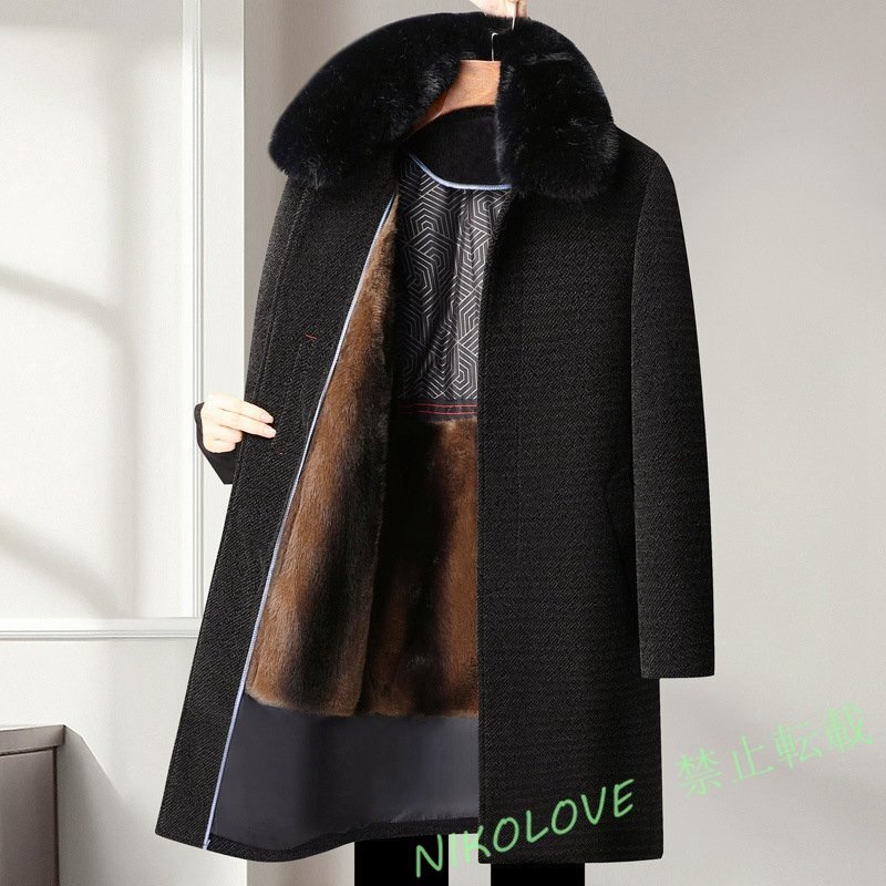 ☆新品ダウンジャケット メンズ 厚手 ビジネスコート 高級 ロングコート WOOL ウールコート 紳士スーツ ネイビー XL~4XL LK345拍卖