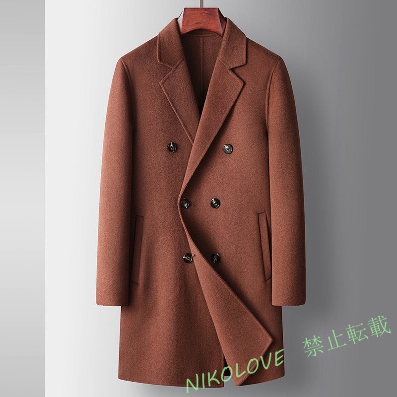 ☆新品ウールコート メンズ ダブルボタン セレブ WOOL ロングコート ビジネスコート 紳士スーツ チェスターコート 珈琲色 XL~3XL LK471拍卖