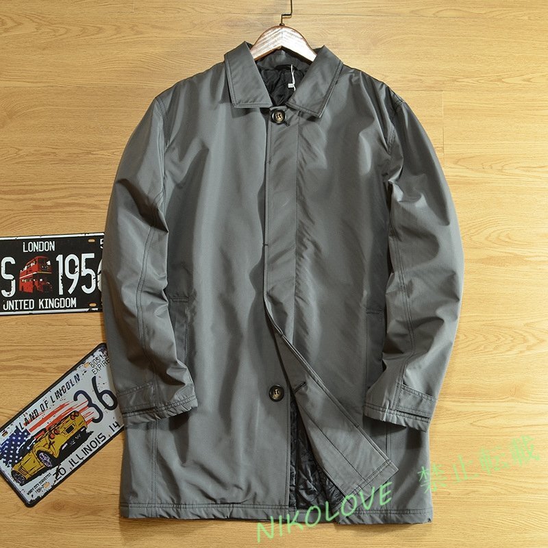☆新品ロングコート メンズコート 無地 厚手 春秋冬 中綿 紳士服 スーツ スプリングコート ヨーロッパ チェスターコート グレー SX LK096拍卖