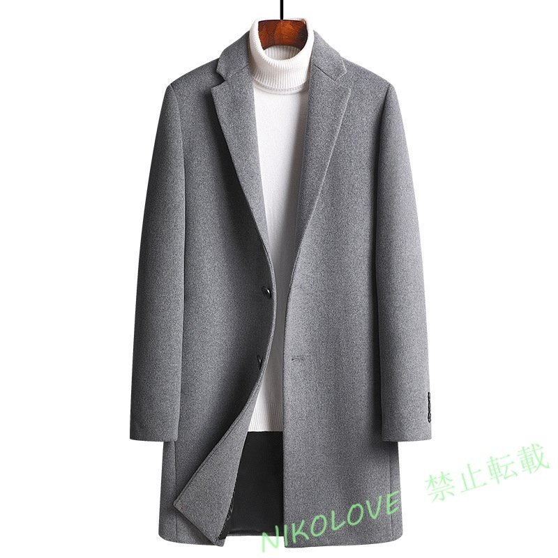☆新品ウールコート 秋 ロングコート メンズ コート 紳士 ビジネスコート 厚手 チェスターコート 細身 アウター グレー XL~4XL LK171拍卖