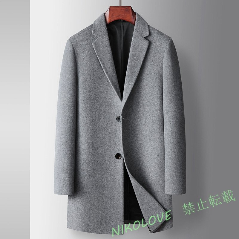 ☆新品チェスターコート ロングコート メンズ 紳士服 ビジネスコート 厚手 カシミヤコート ダブルボタン アウター グレー XL~4XL LK234拍卖