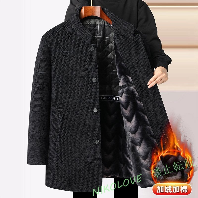 ☆新品ウールコート メンズ 厚手 ビジネスコート ロングコート 裏起毛 高級 WOOL セレブ 紳士スーツ 防寒 ネイビー XL~4XL LK399拍卖
