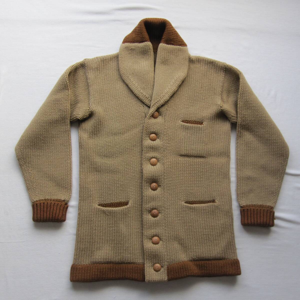 ☆30's ショールカラー カーディガン / ビンテージ 1930s 20s 10s 40s / ショール ハトメ / ウール vintage ブラウンズビーチ 拍卖