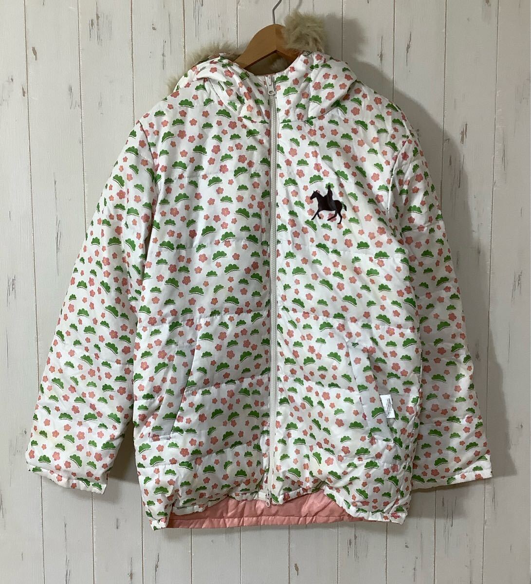 に1582 SUNTORY 暴れん坊将軍 コラボ リバーシブル ダウンジャケット 上様ダウン M 総柄 ピンク 梅の花 松 拍卖