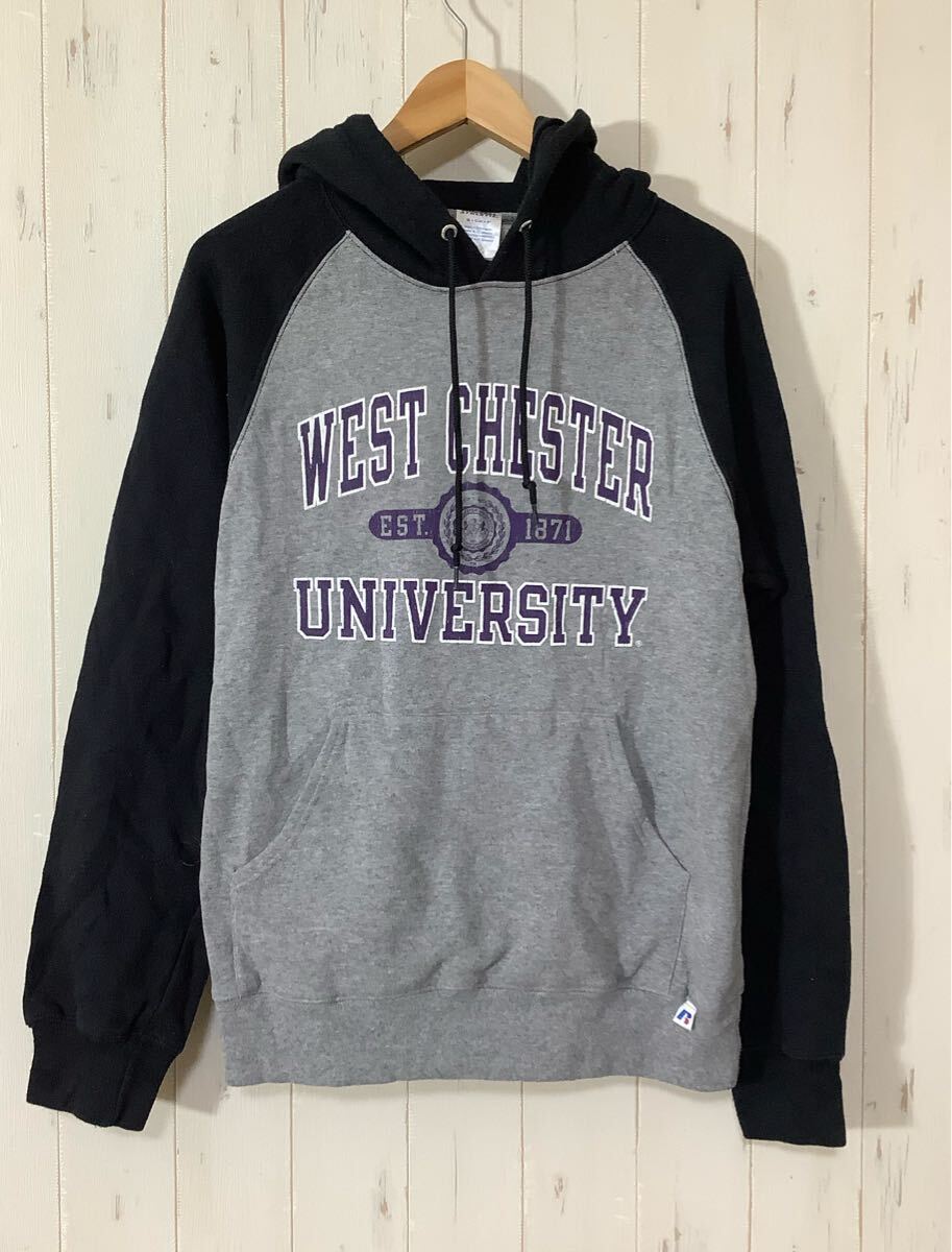 ね1552 RUSSELL ATHLETIC ラッセルアスレチック スウェットパーカー S グレー/ブラック 裏起毛 WEST CHESTER UNIVERSITY カレッジ拍卖