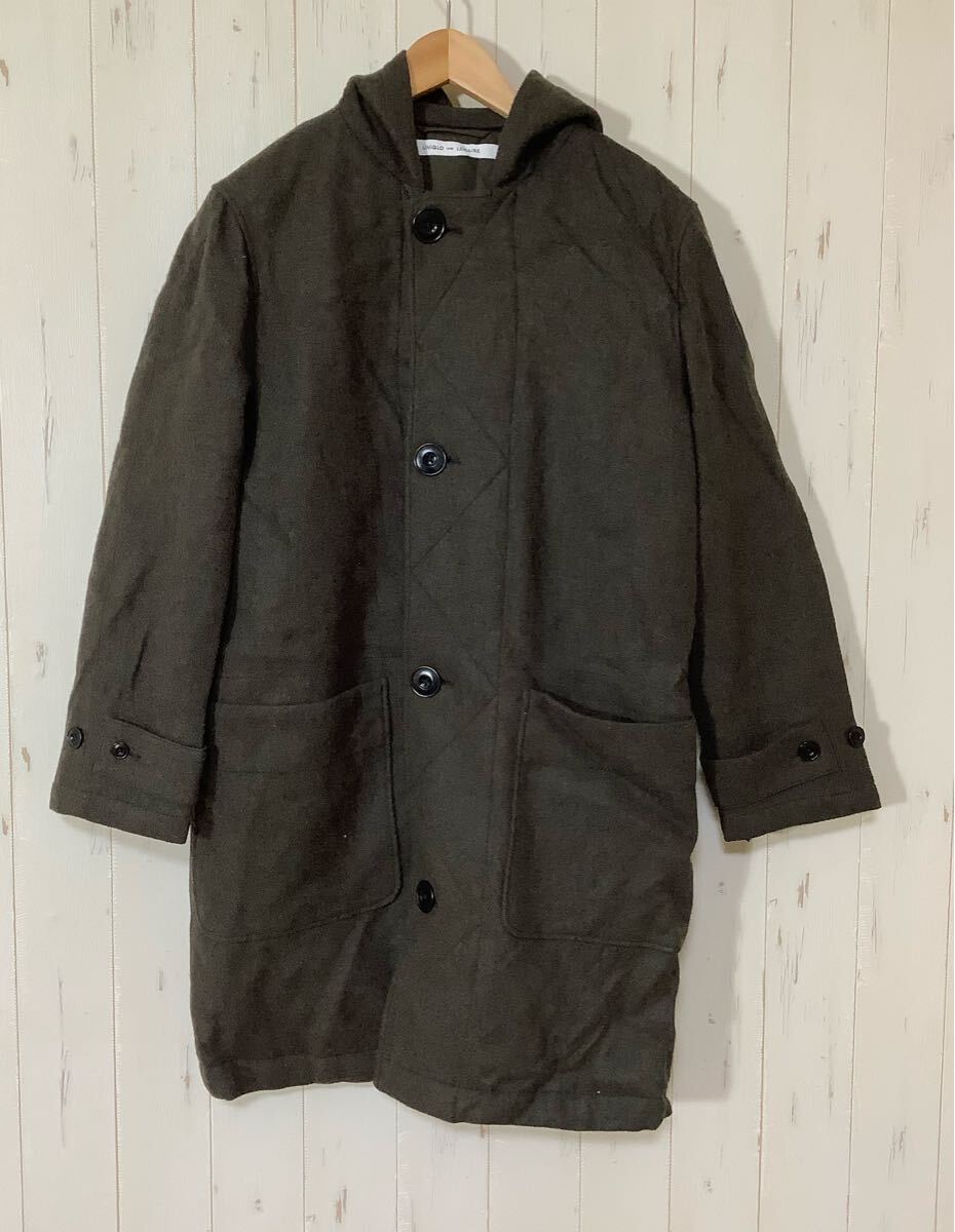 な1556 UNIQLO AND LEMAIRE ユニクロ ルメール コラボ フーデットシングルコート ウールコート S グレー ウール 中綿 拍卖